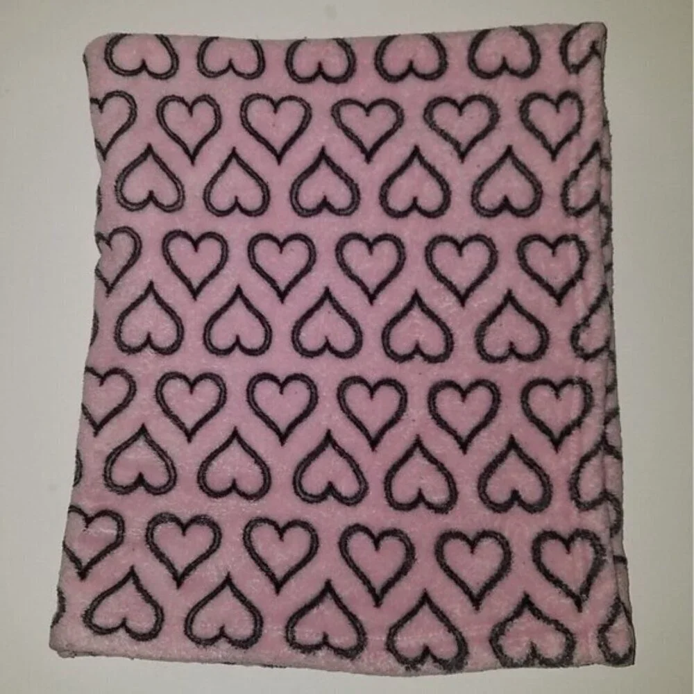 HB Pink Black Hearts Baby Blanket Girl Fleece Lovey 30
